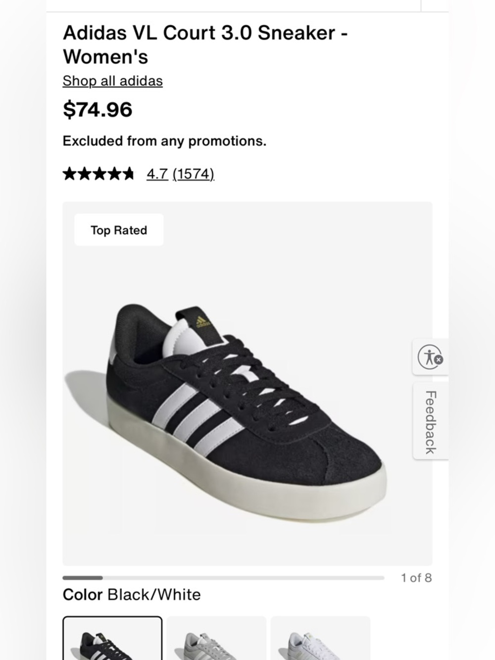 adidas Black and White VL Court 3.0 Low-Top Sneaker